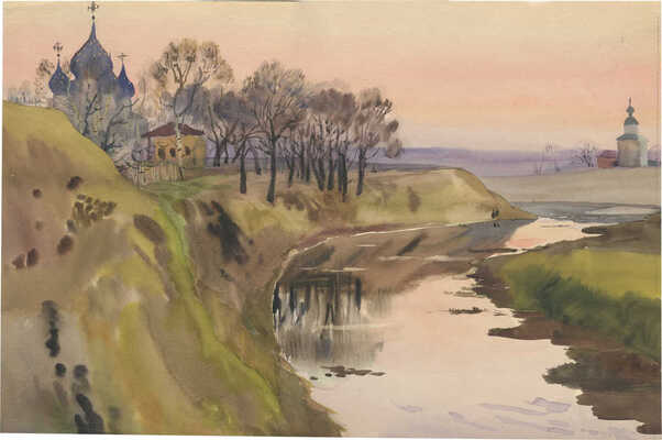 Мешков Евгений Алексеевич. Пейзаж с церковью 